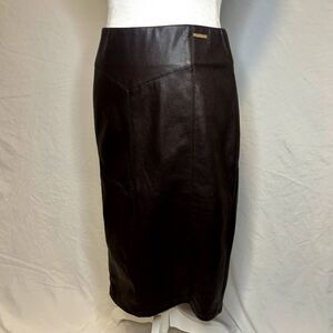 Andrew Marc New York Vegan Leather Brown Pencil Skirt